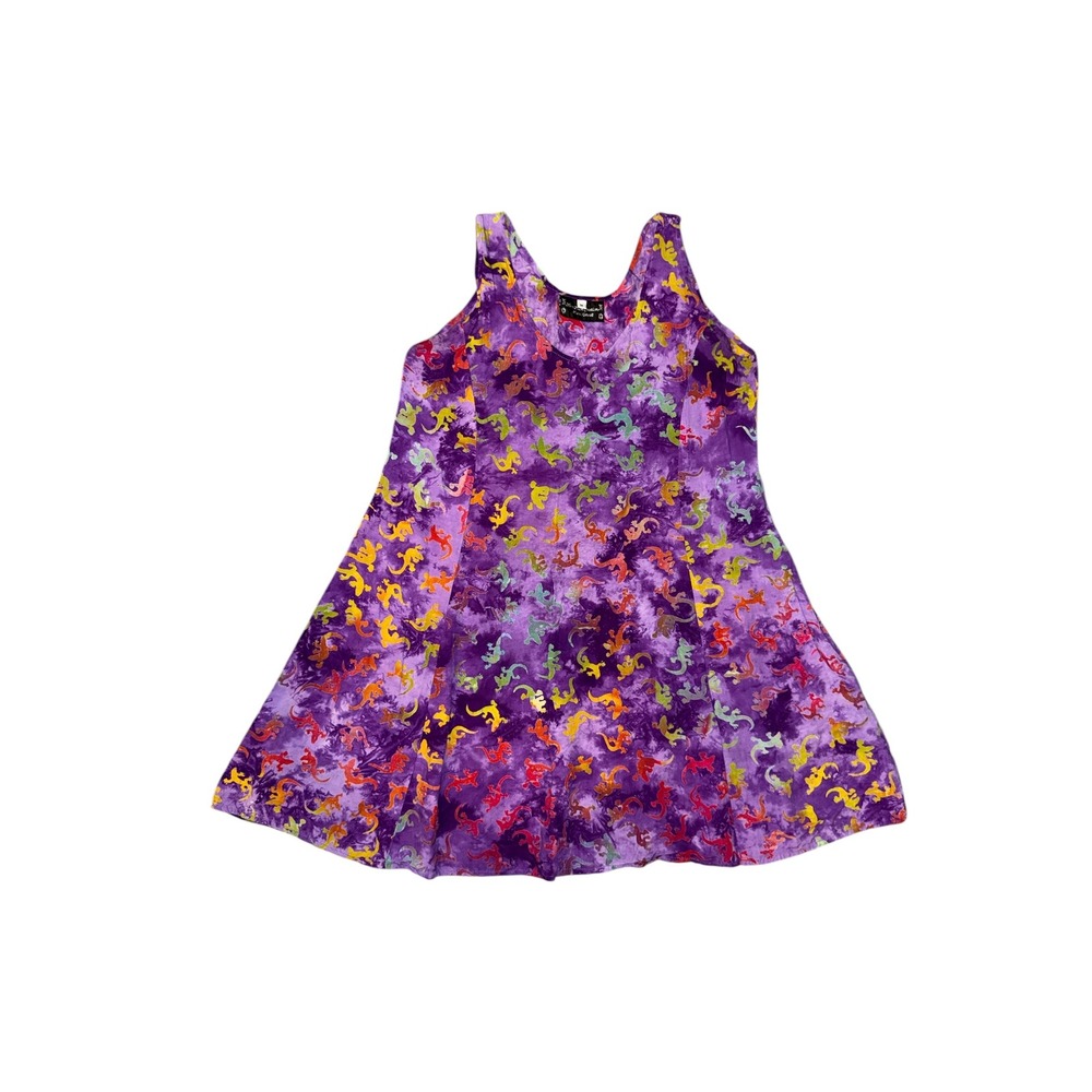 Silver Moon Creations Gecko Print Dress Womens Medium Purple Tie Dye Rayon